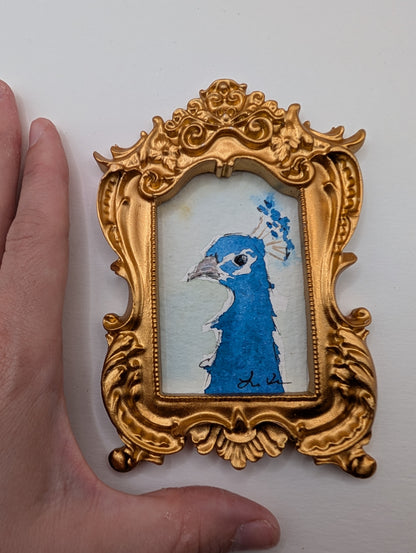 Mini Peacock Painting - Original Watercolor Art by Lora Cavallin