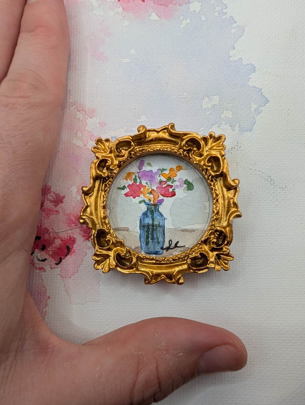 Mini Vase of Flowers Painting - Original Watercolor Art by Lora Cavallin