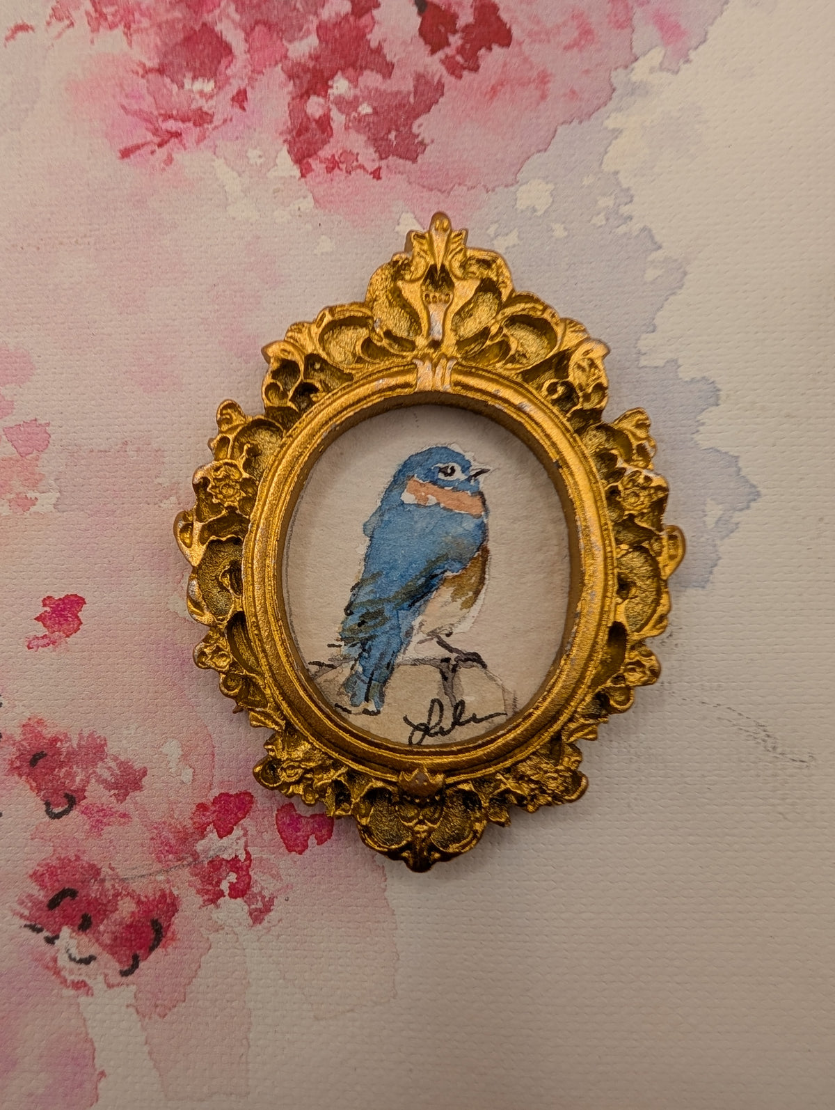Mini Bluebird Painting - Original Watercolor Art by Lora Cavallin