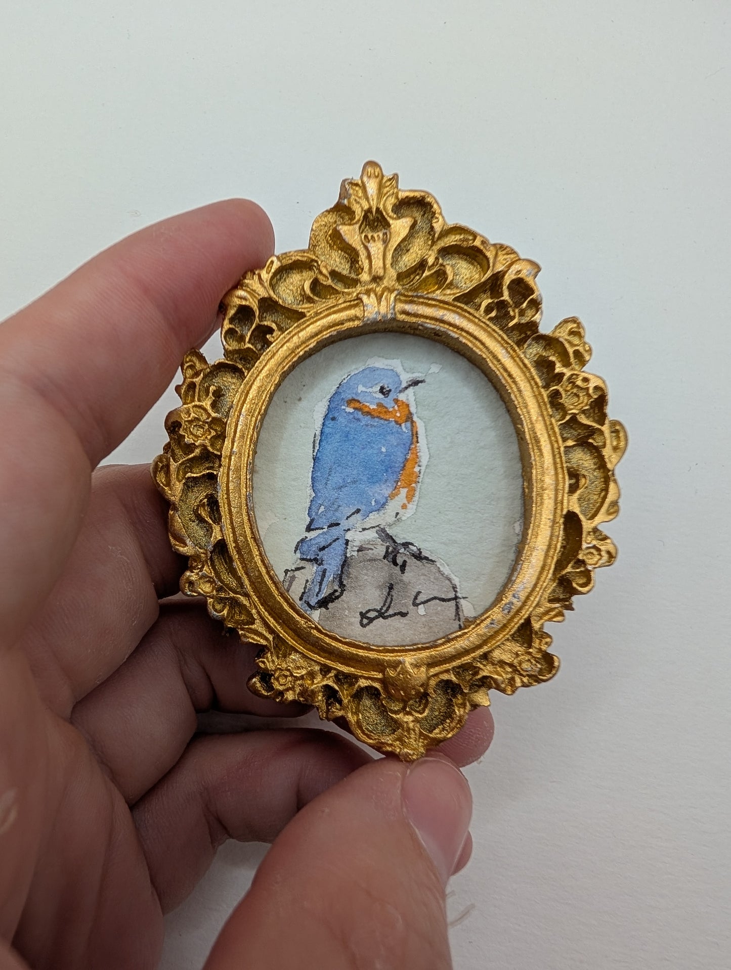 Mini Bluebird Painting - Original Watercolor Art by Lora Cavallin