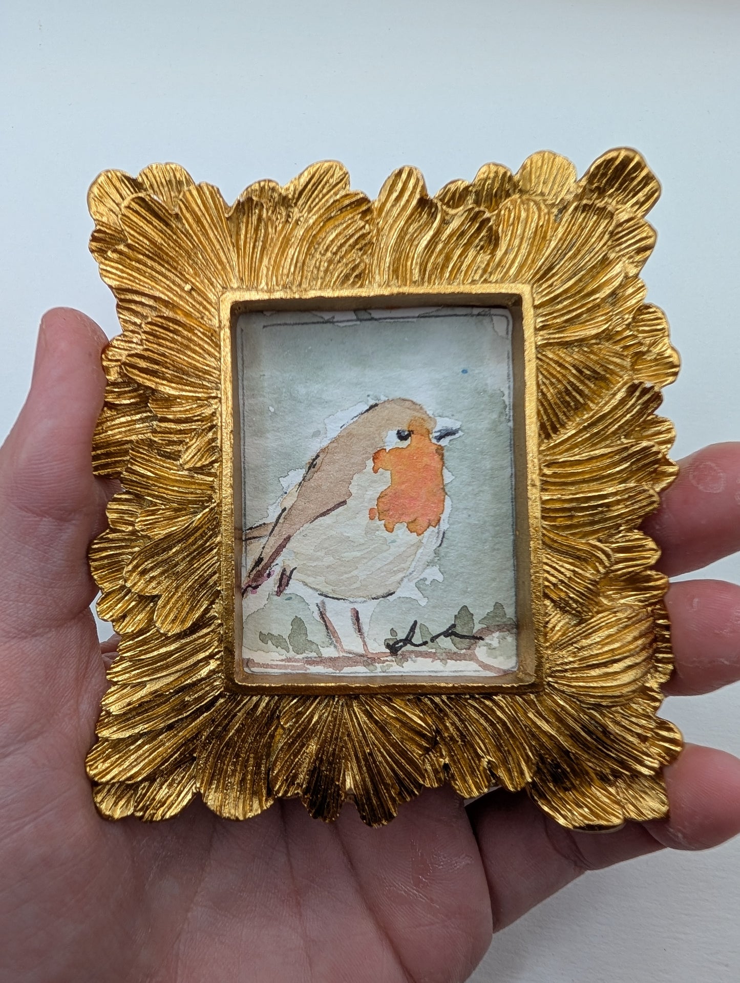 Mini Robin Bird Painting - Original Watercolor Art by Lora Cavallin