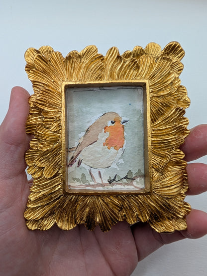 Mini Robin Bird Painting - Original Watercolor Art by Lora Cavallin