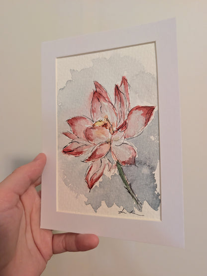 Floral Watercolor Painting - 4 x 6" - No Frame, Comes with Mat - Original Art by Lora Cavallin