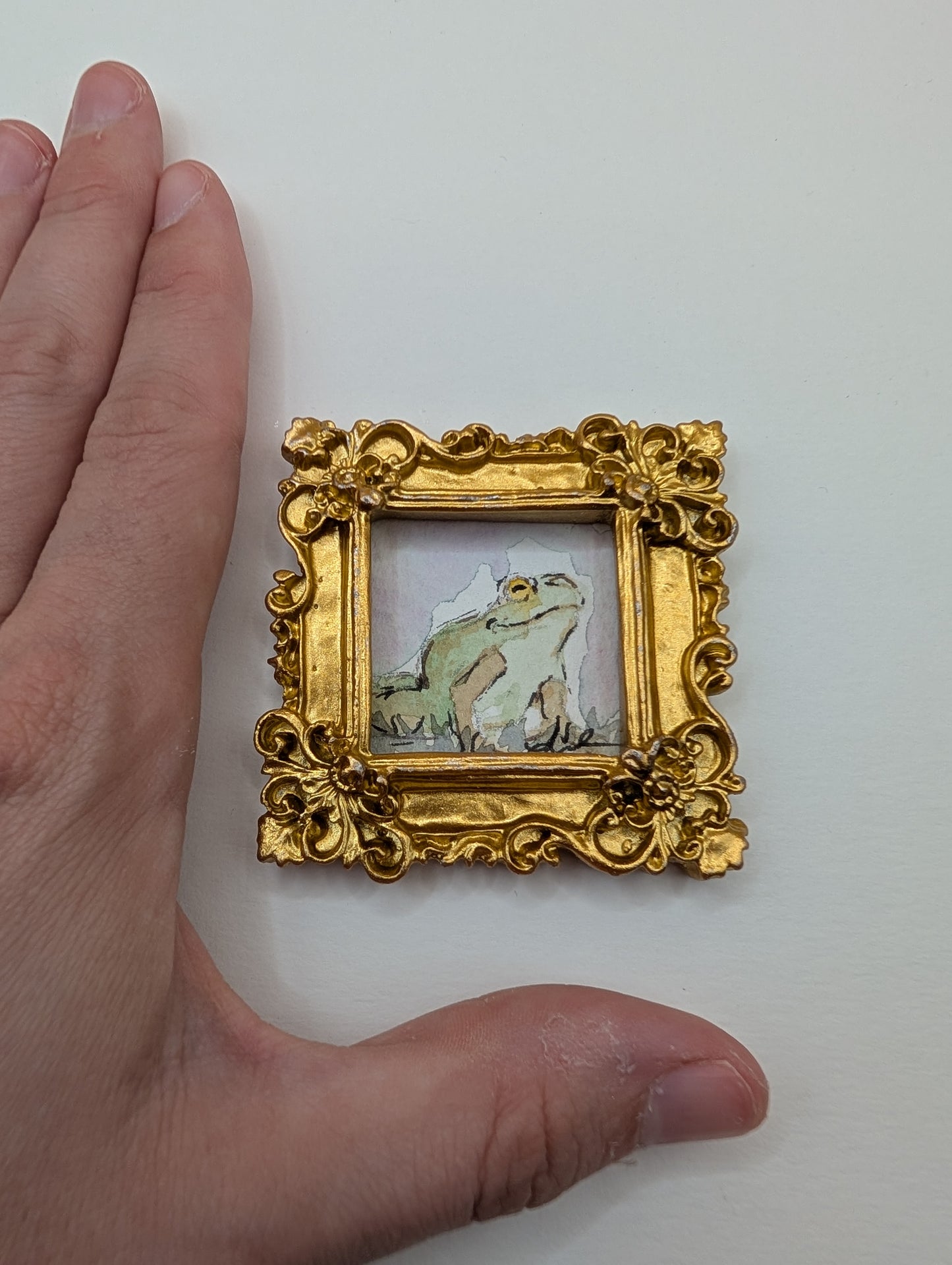 Mini Frog Painting - Original Watercolor Art by Lora Cavallin
