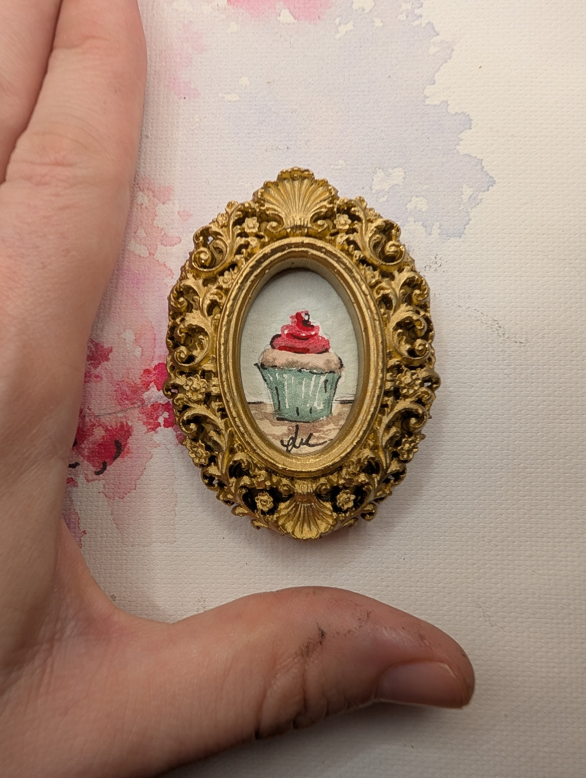 Mini Cupcake Painting - Original Watercolor Art by Lora Cavallin