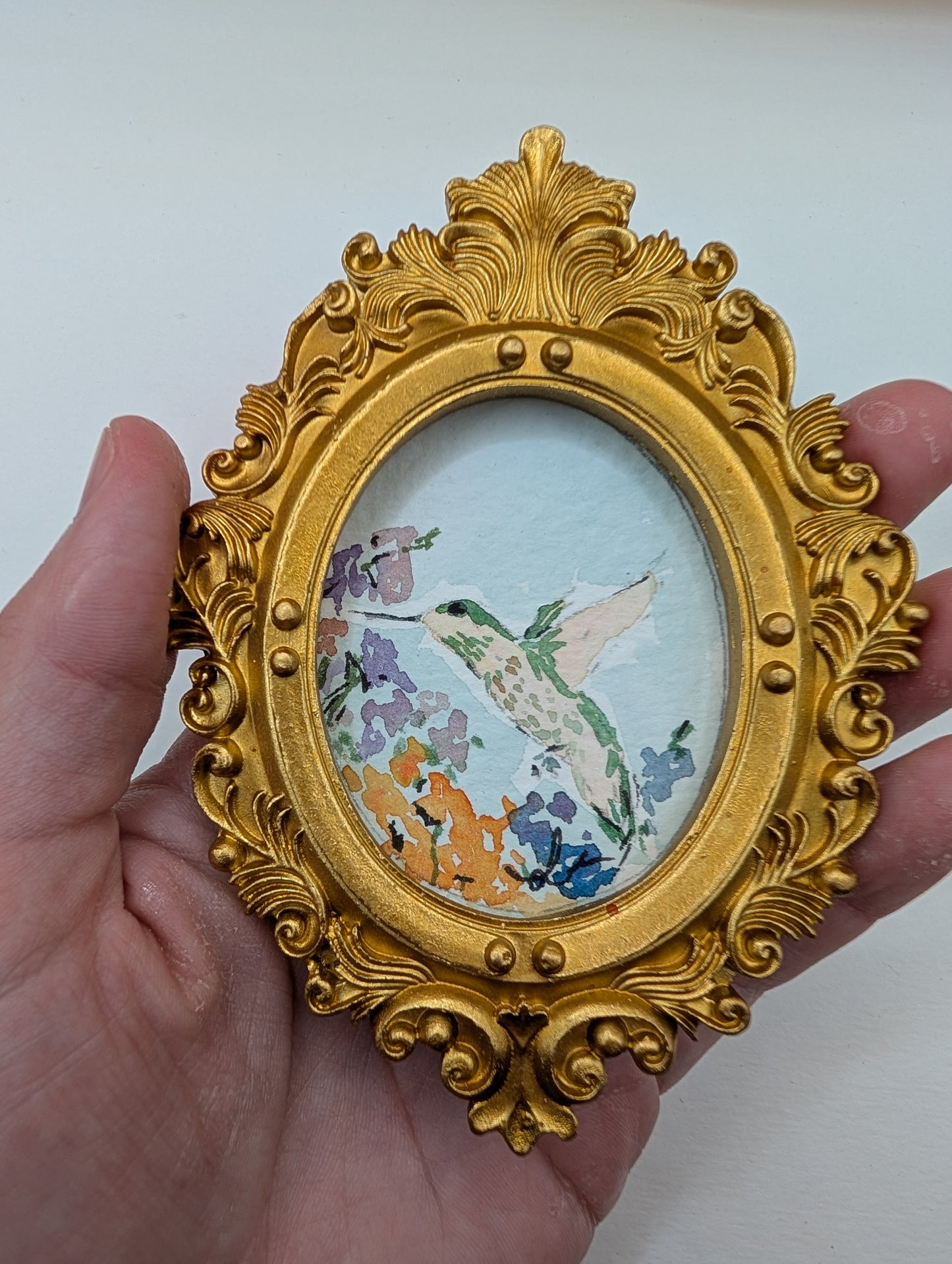 Mini Hummingbird Painting - Original Watercolor Art by Lora Cavallin