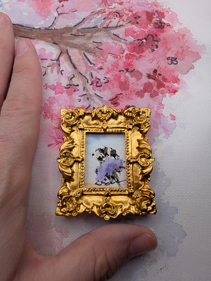 Mini Bee on Flower Painting - Original Watercolor Art by Lora Cavallin