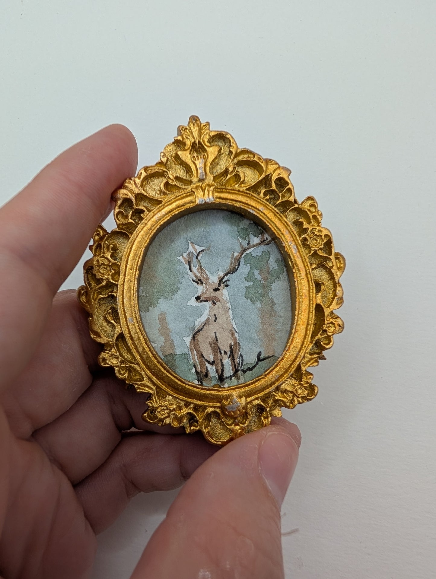 Mini Deer Painting - Original Watercolor Art by Lora Cavallin