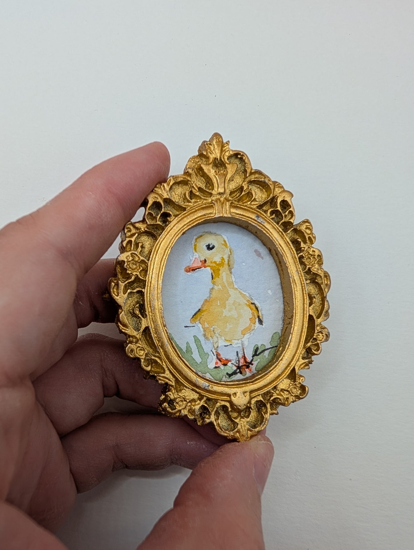 Mini Baby Duck Painting - Original Watercolor Art by Lora Cavallin
