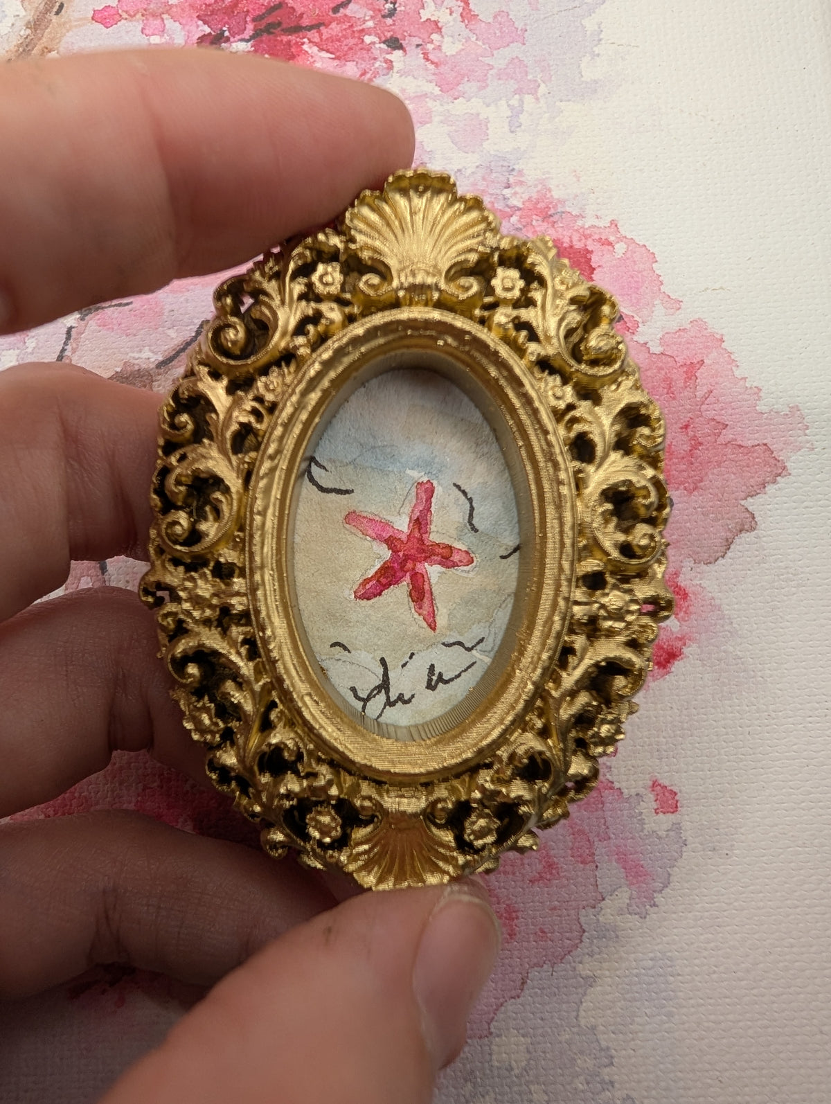 Mini Starfish Painting - Original Watercolor Art by Lora Cavallin
