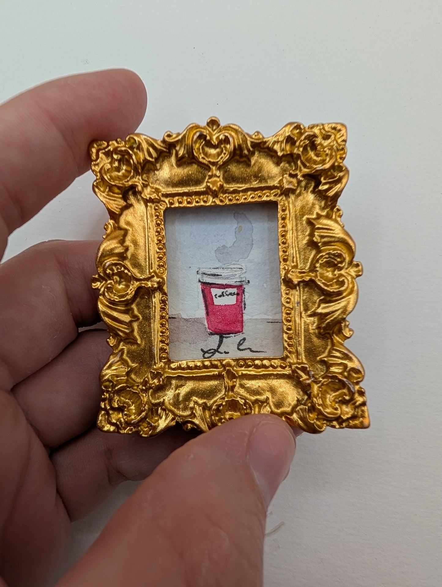 Mini Coffee Cup Painting - Original Watercolor Art by Lora Cavallin