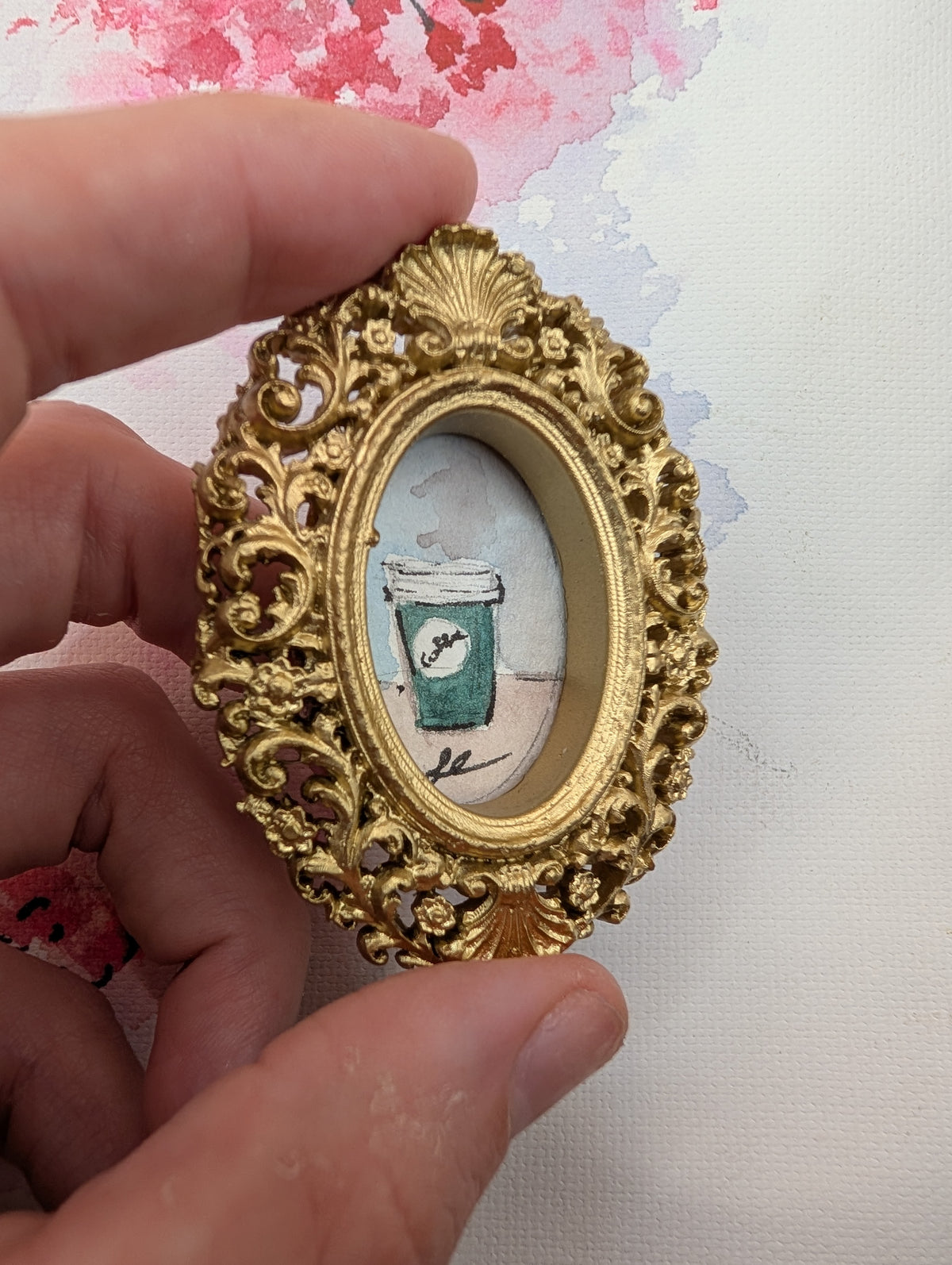 Mini Coffee Painting - Original Watercolor Art by Lora Cavallin