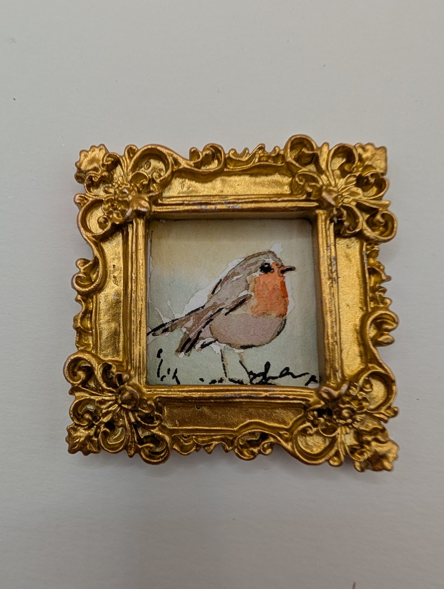 Mini Robin Bird Painting - Original Watercolor Art by Lora Cavallin