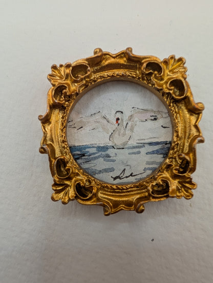Mini Swan Painting - Original Watercolor Art by Lora Cavallin