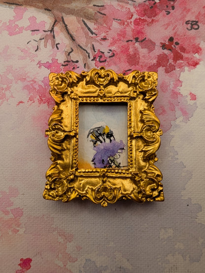Mini Bee on Flower Painting - Original Watercolor Art by Lora Cavallin