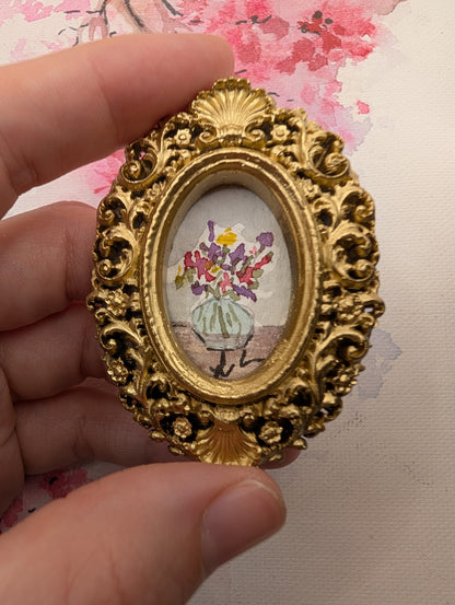 Mini Vase with Flowers Painting - Original Watercolor Art by Lora Cavallin