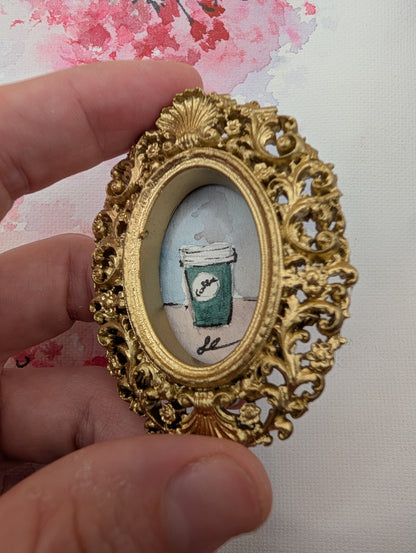 Mini Coffee Painting - Original Watercolor Art by Lora Cavallin