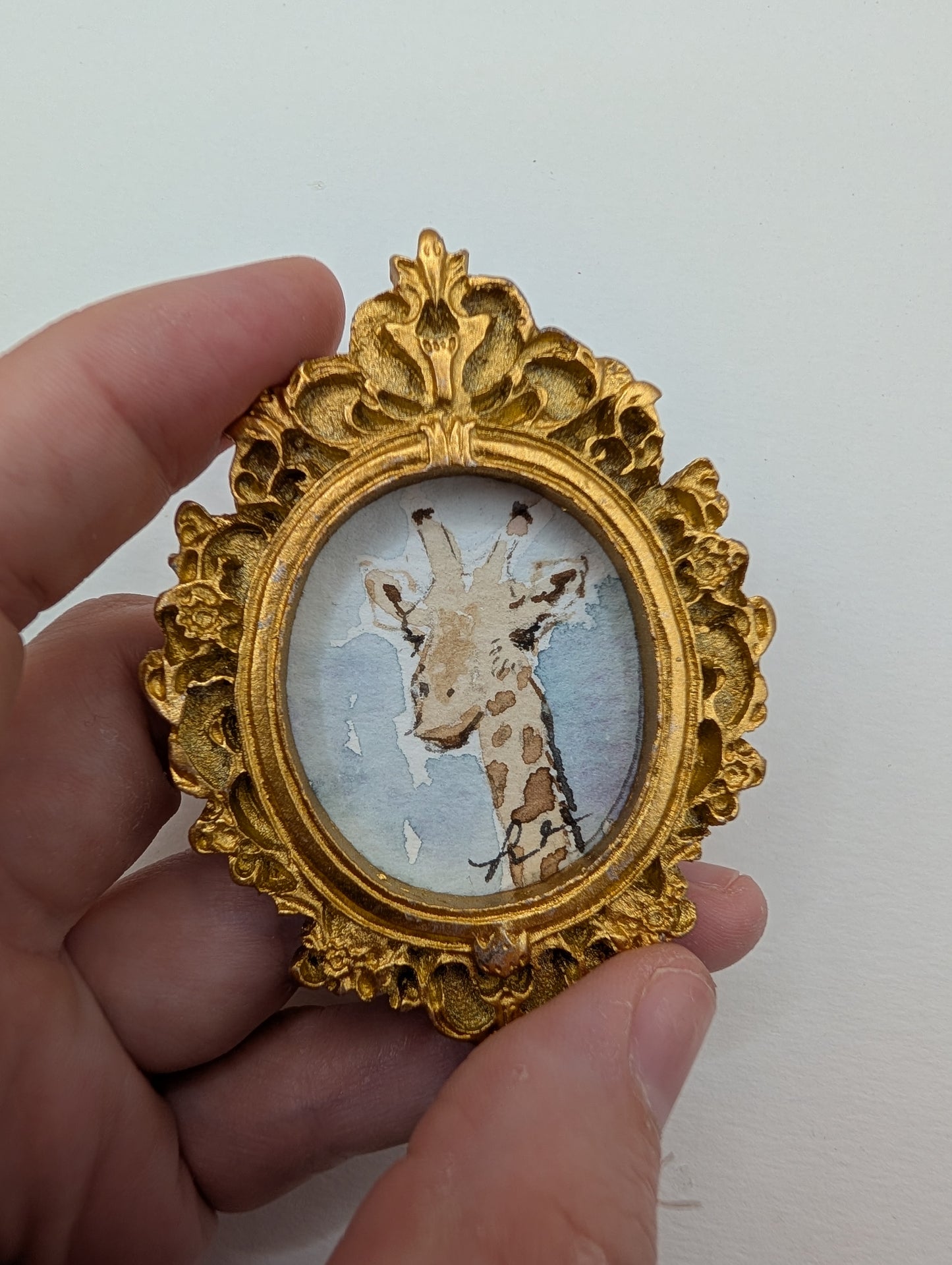 Mini Giraffe Painting - Original Watercolor Art by Lora Cavallin