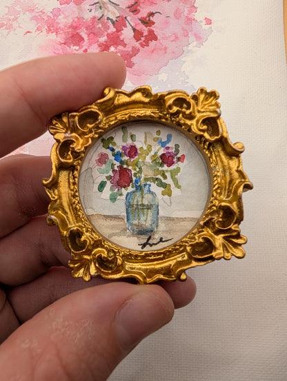 Mini Vase of Flowers Painting - Original Watercolor Art by Lora Cavallin