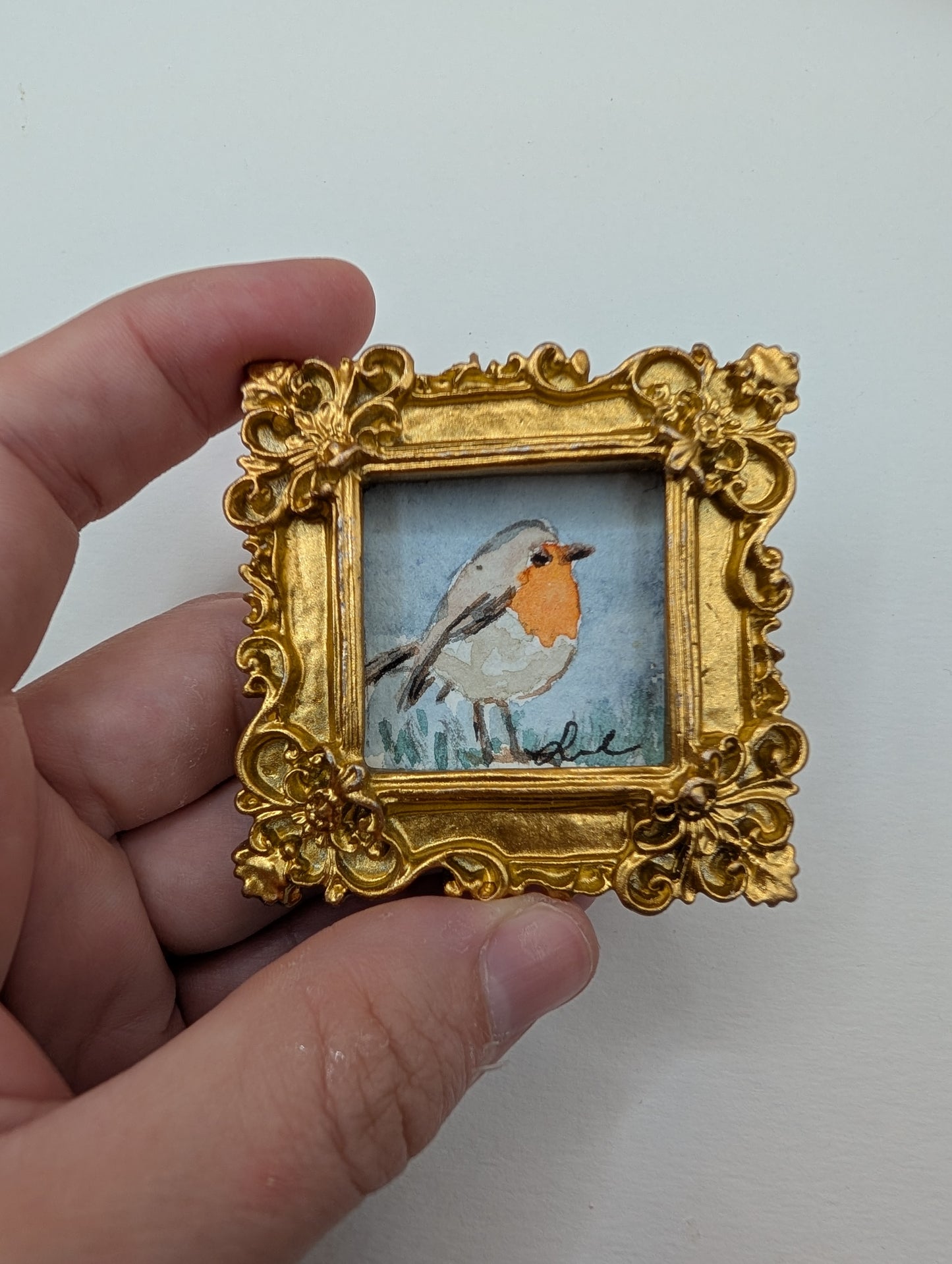 Mini Robin Bird Painting - Original Watercolor Art by Lora Cavallin