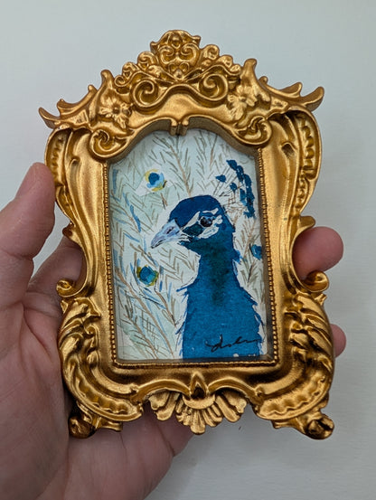 Mini Peacock Painting - Original Watercolor Art by Lora Cavallin