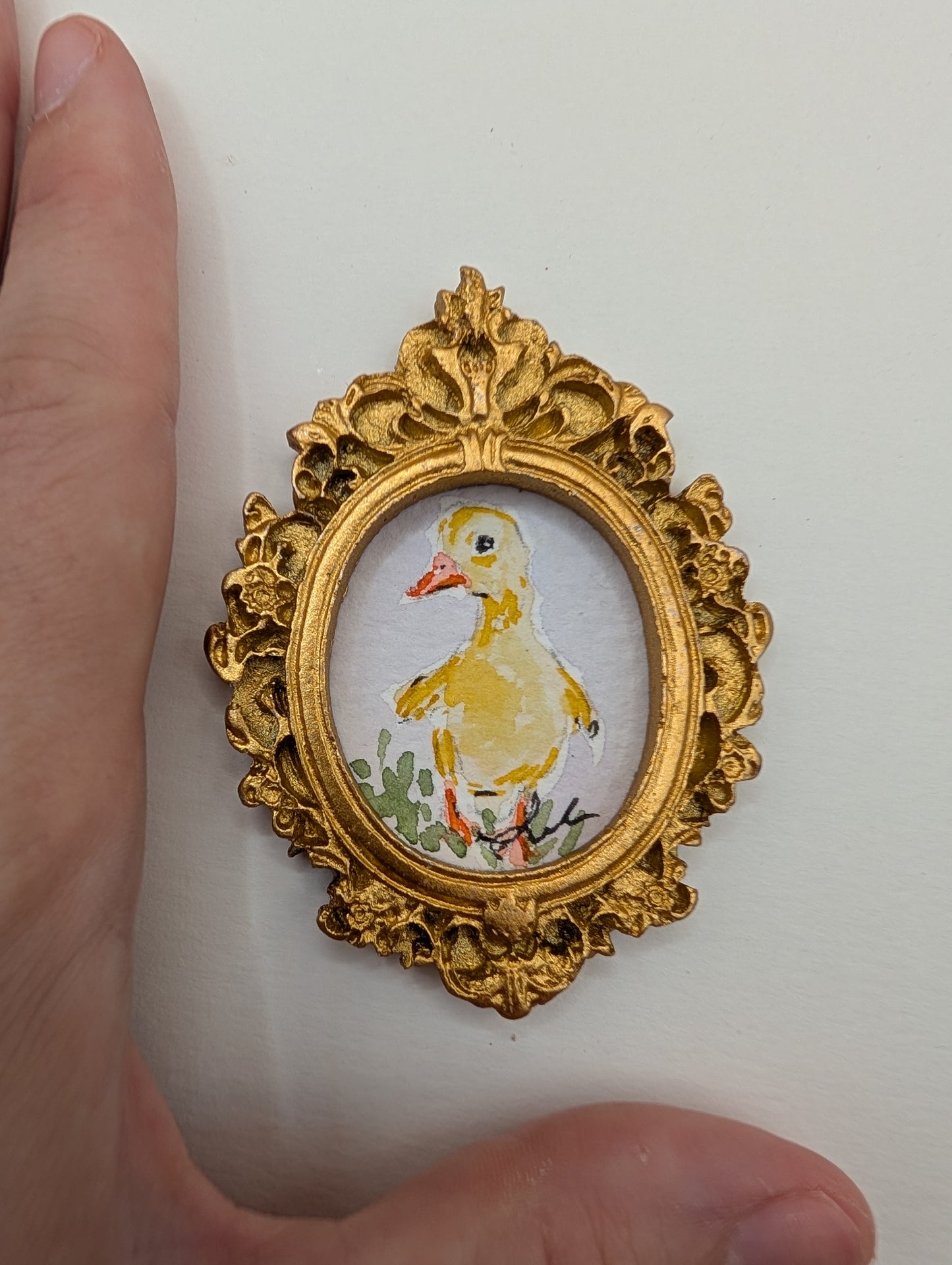 Mini Baby Duck Painting - Original Watercolor Art by Lora Cavallin