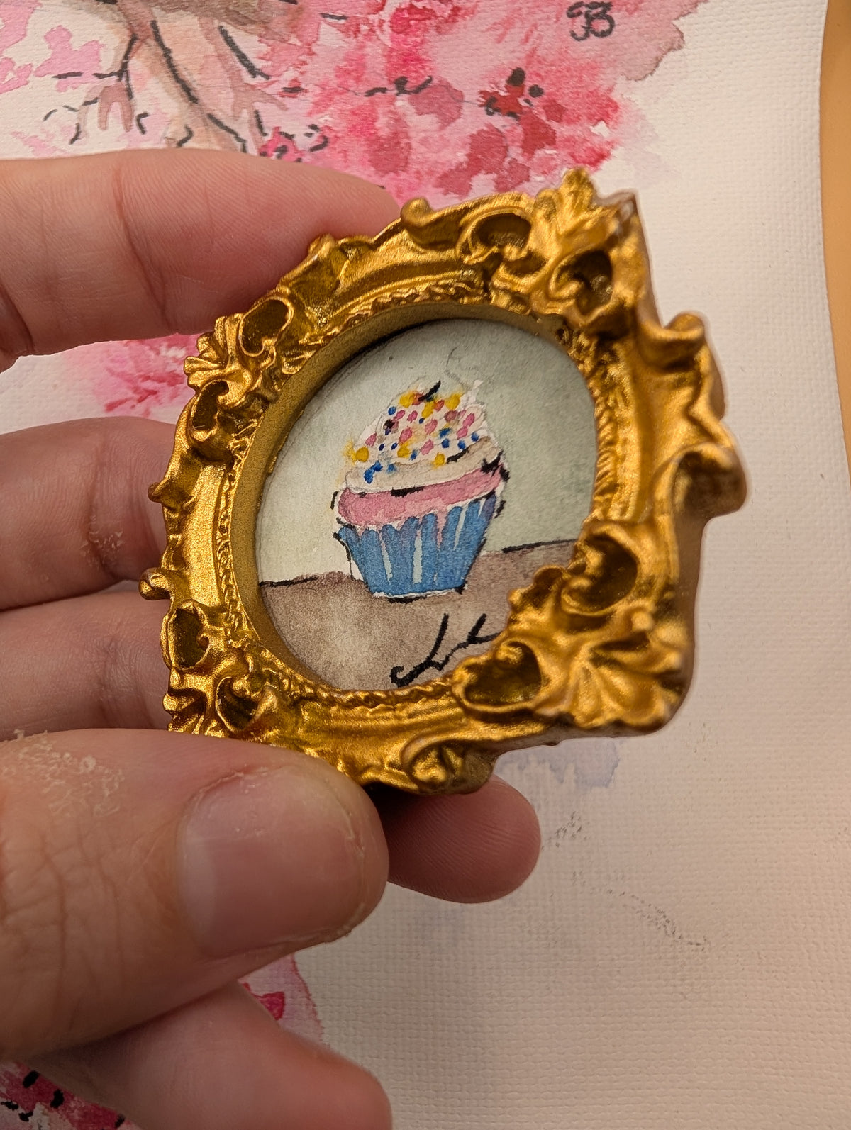 Mini Cupcake Painting - Original Watercolor Art by Lora Cavallin