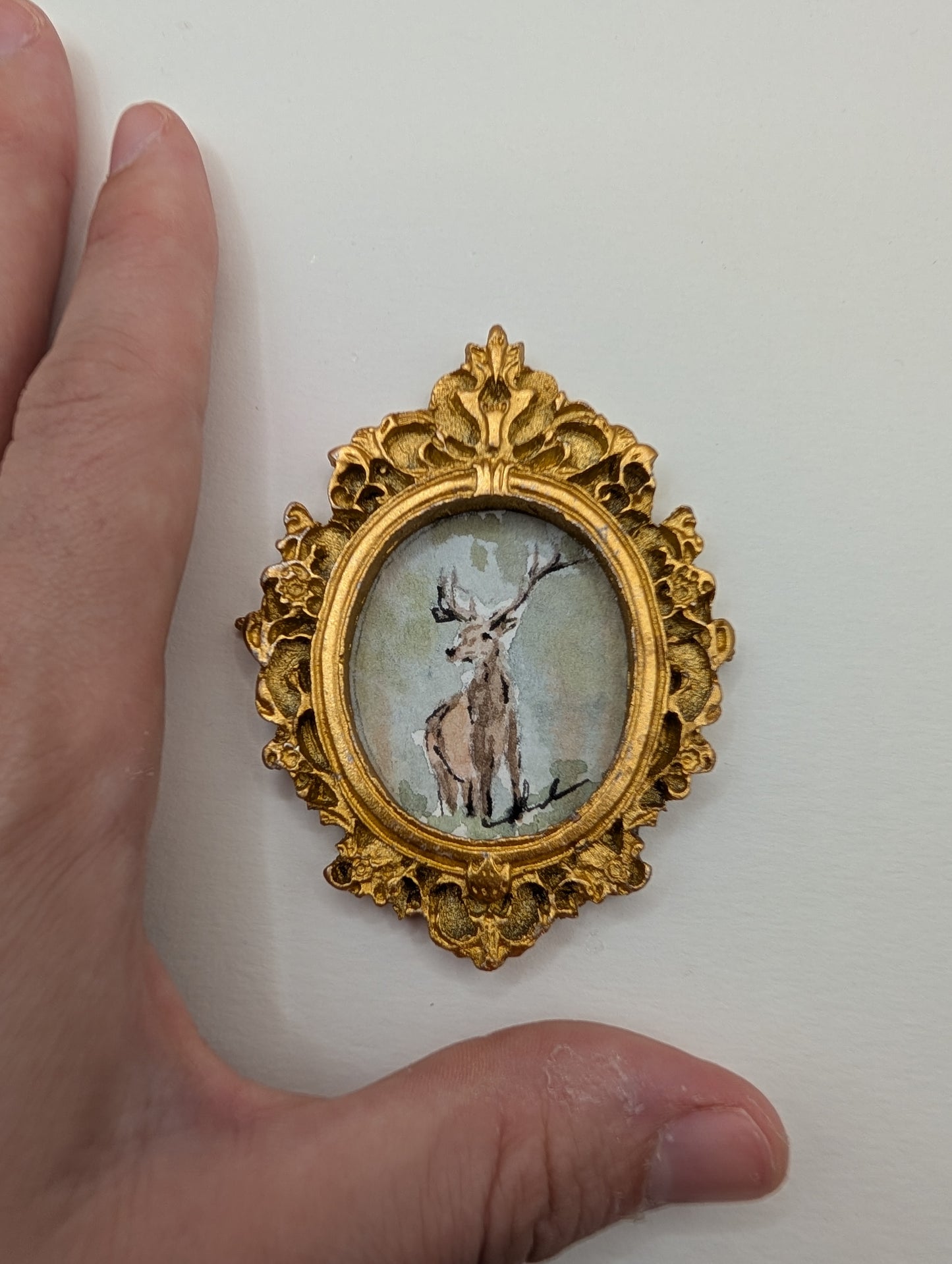 Mini Deer Painting - Original Watercolor Art by Lora Cavallin