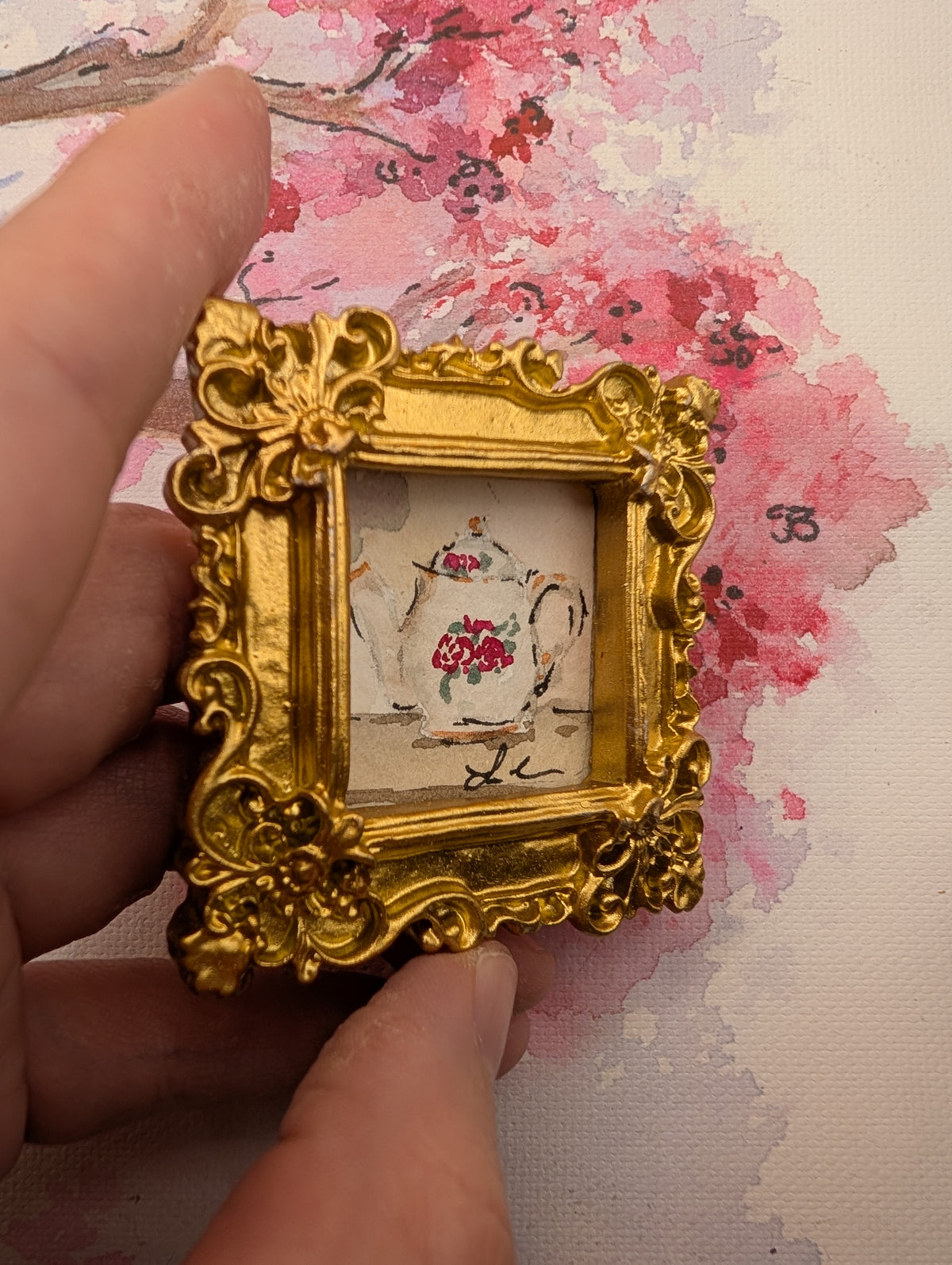 Mini Teapot Painting - Original Watercolor Art by Lora Cavallin
