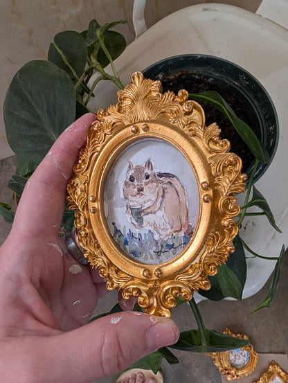 Mini Chipmunk with Coffee Painting - Original Watercolor Art by Lora Cavallin