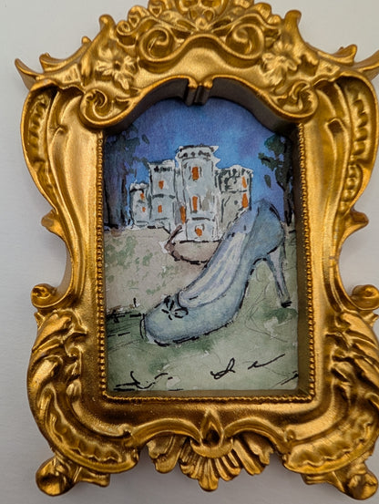 Mini Glass Slipper Painting - Original Watercolor Art by Lora Cavallin