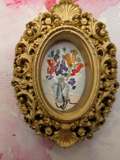 Mini Vase of Flowers Painting - Original Watercolor Art by Lora Cavallin