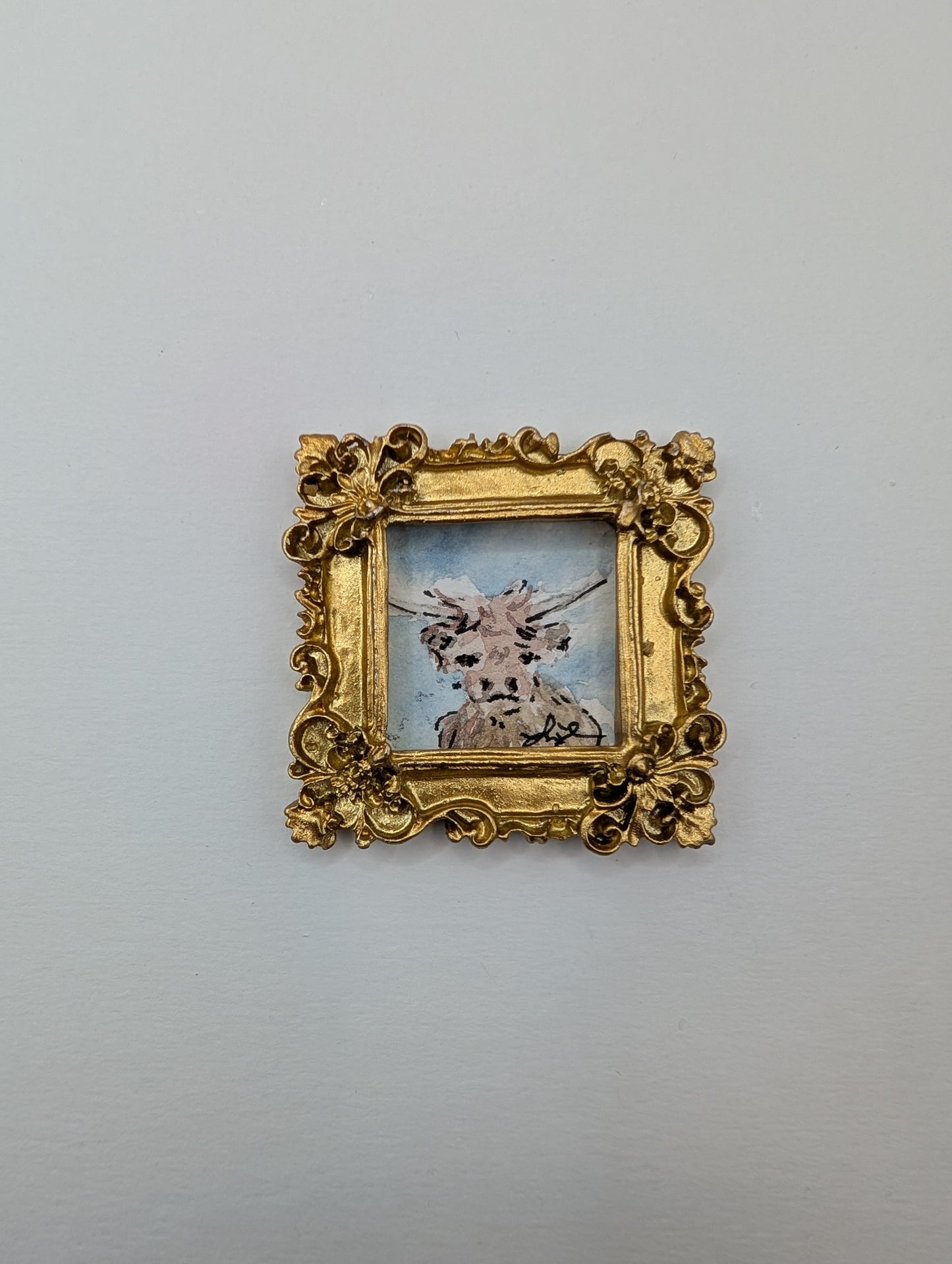 Mini Highland Cow Painting - Original Watercolor Art by Lora Cavallin