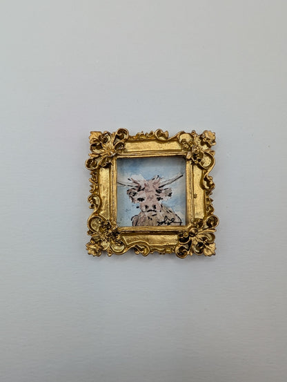 Mini Highland Cow Painting - Original Watercolor Art by Lora Cavallin