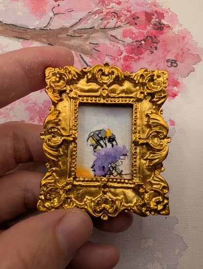 Mini Bee on Flower Painting - Original Watercolor Art by Lora Cavallin
