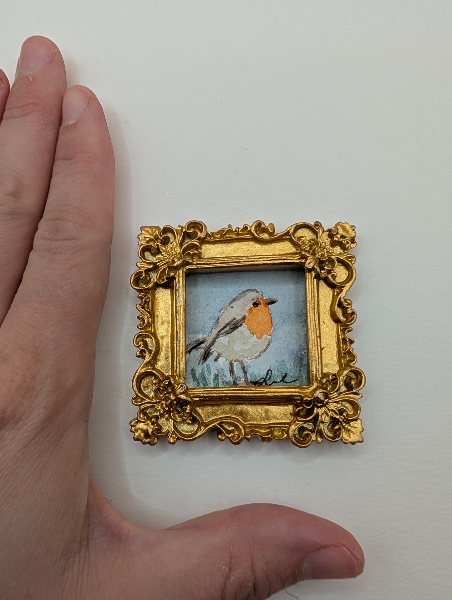 Mini Robin Bird Painting - Original Watercolor Art by Lora Cavallin