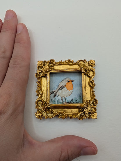 Mini Robin Bird Painting - Original Watercolor Art by Lora Cavallin