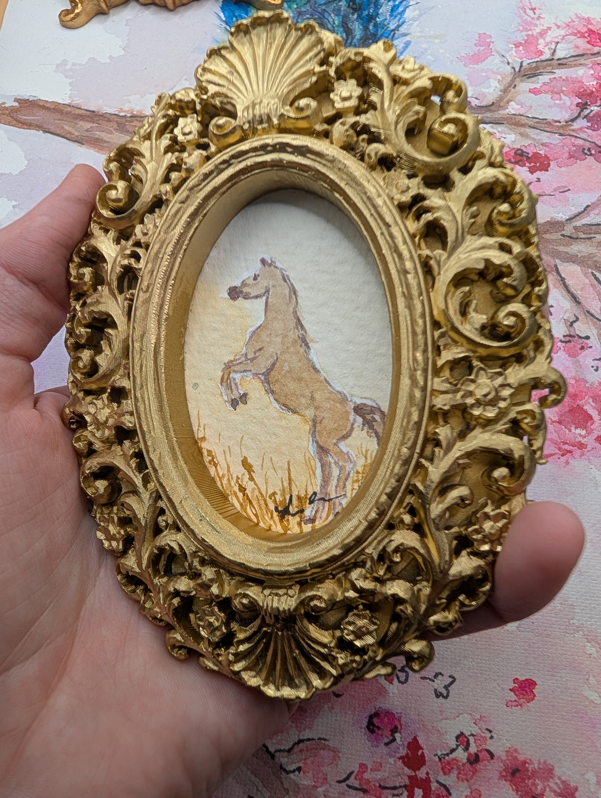 Mini Horse Painting - Original Watercolor Art by Lora Cavallin