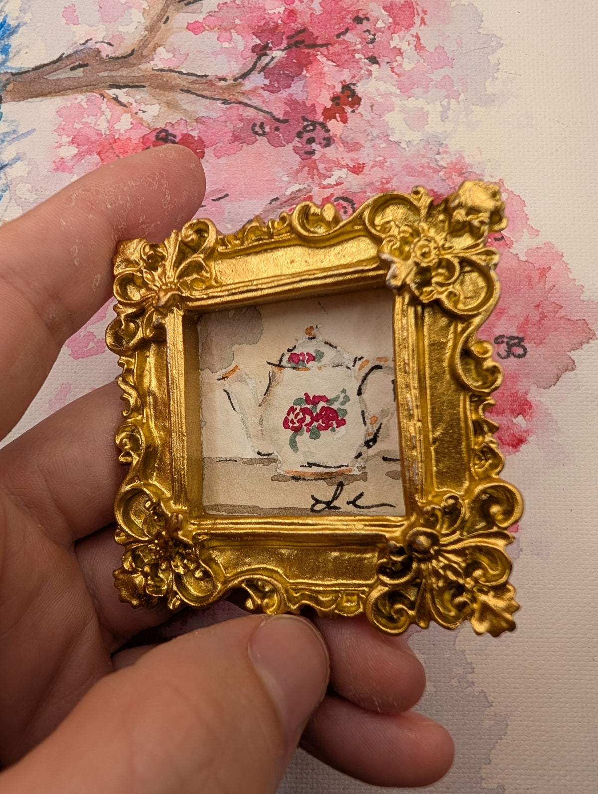 Mini Teapot Painting - Original Watercolor Art by Lora Cavallin