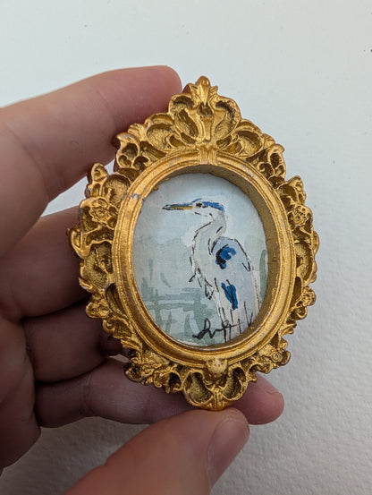 Mini Blue Heron Painting - Original Watercolor Art by Lora Cavallin