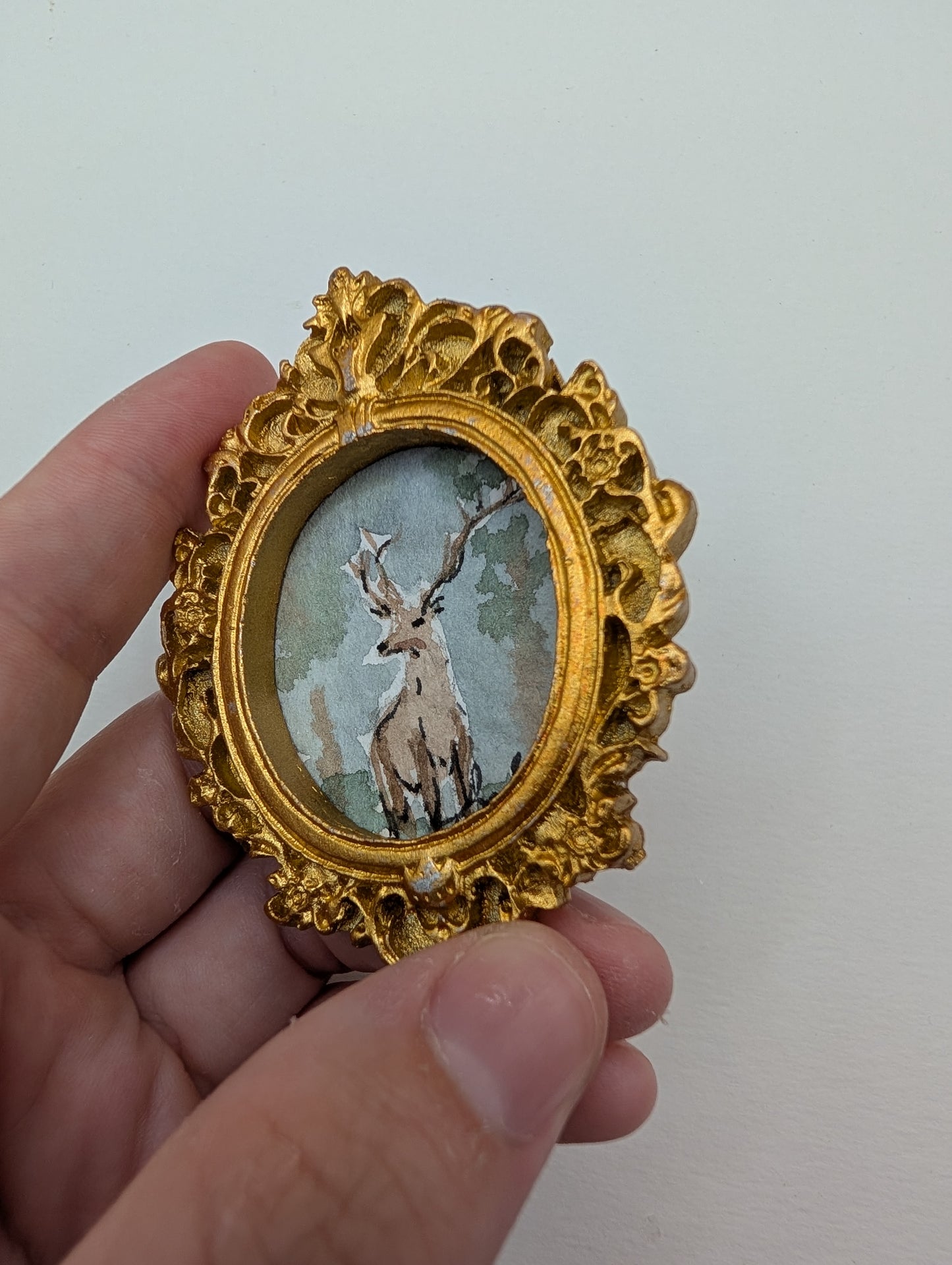 Mini Deer Painting - Original Watercolor Art by Lora Cavallin