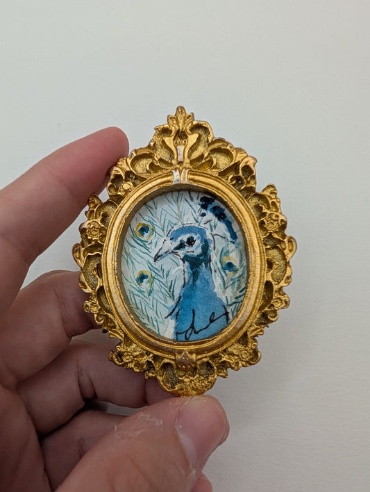 Mini Peacock Painting - Original Watercolor Art by Lora Cavallin