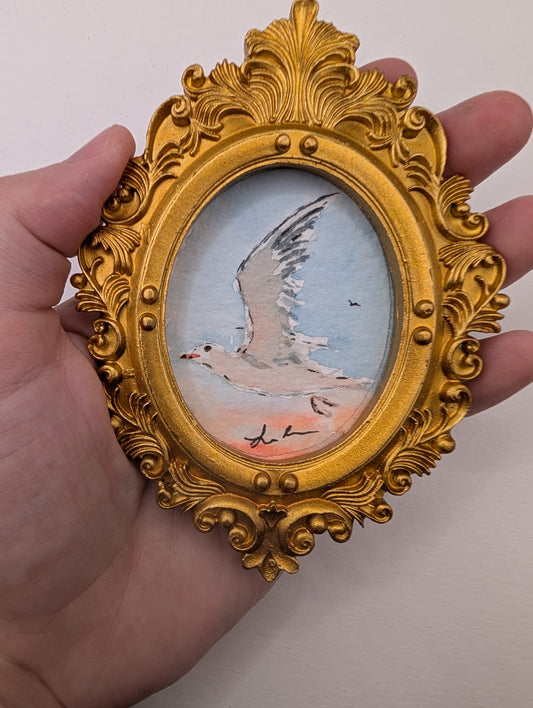 Mini Seagull Painting - Original Watercolor Art by Lora Cavallin