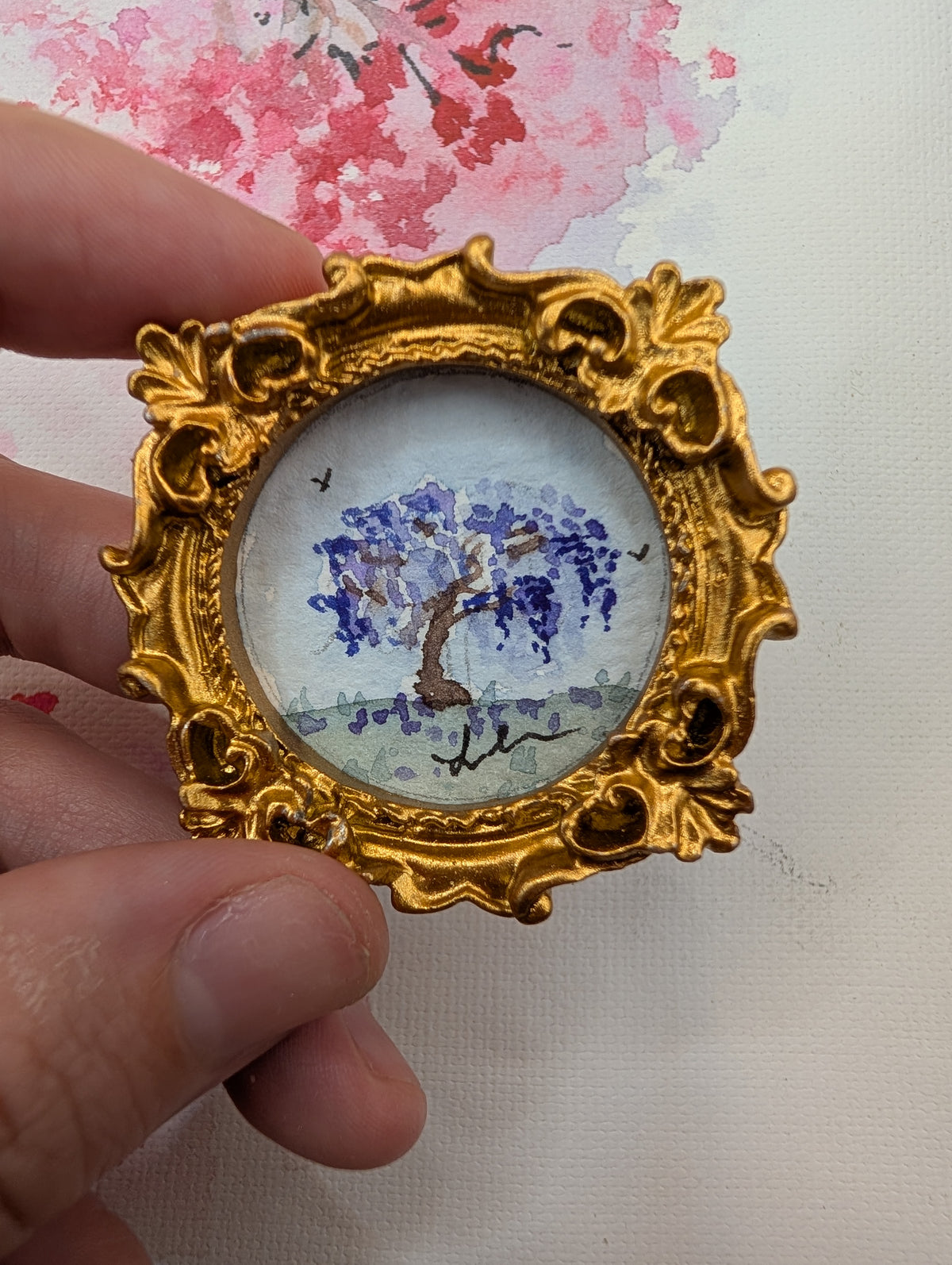 Mini Wisteria Tree Painting - Original Watercolor Art by Lora Cavallin
