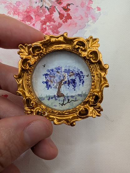 Mini Wisteria Tree Painting - Original Watercolor Art by Lora Cavallin