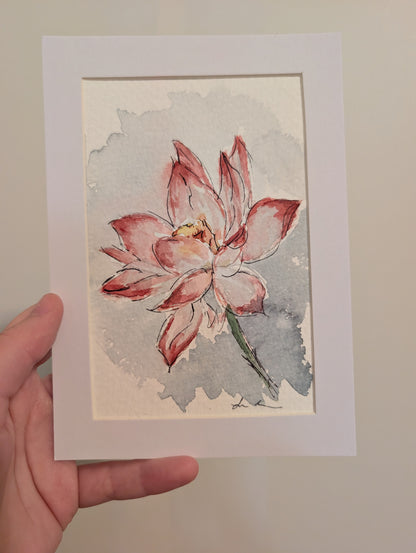 Floral Watercolor Painting - 4 x 6" - No Frame, Comes with Mat - Original Art by Lora Cavallin
