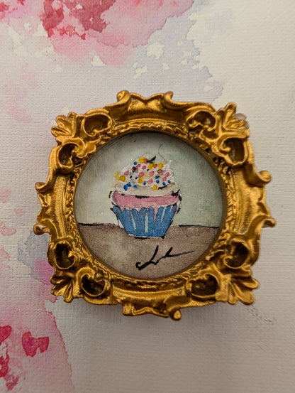 Mini Cupcake Painting - Original Watercolor Art by Lora Cavallin