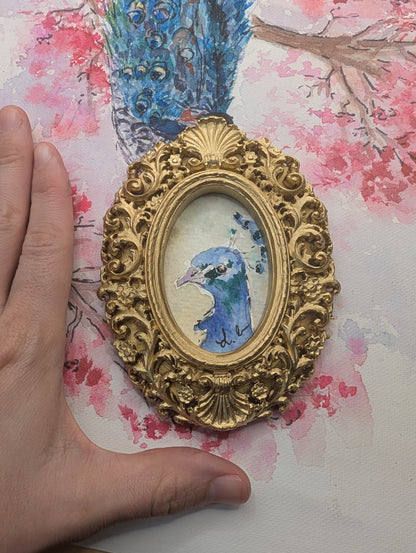 Mini Peacock Painting - Original Watercolor Art by Lora Cavallin