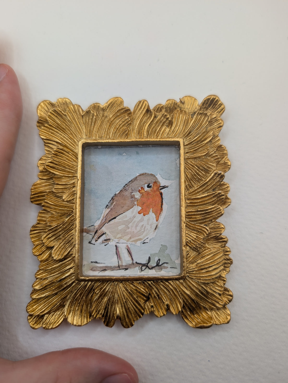 Mini Robin Bird Painting - Original Watercolor Art by Lora Cavallin