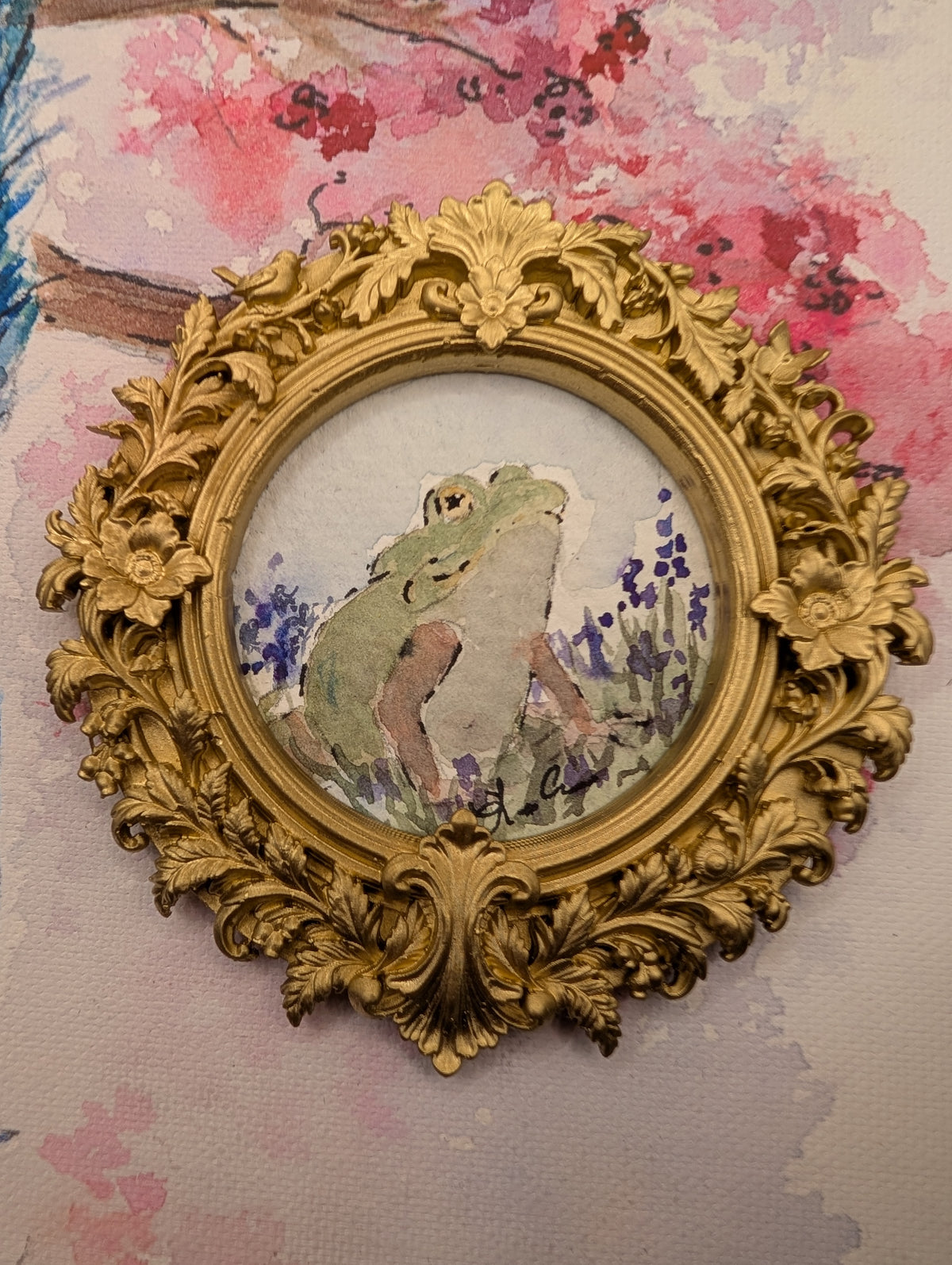 Mini Frog Painting - Original Watercolor Art by Lora Cavallin